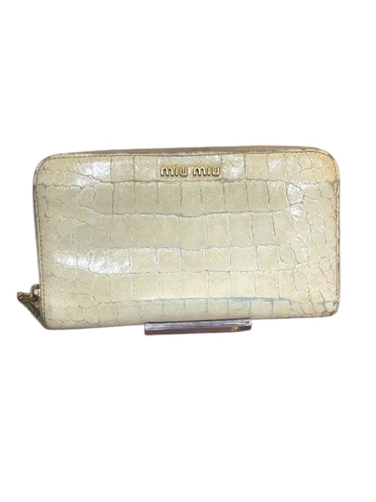 Miu Miu Handbags - MIU MIU Crocodile Embossed Cream Leather Zip Long Wallet